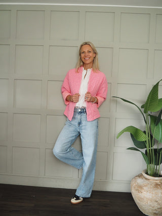 Brema Leopard Print Cotton Jacket with Pockets - Apricot, Blue, Grey, Neon Orange/Pink, Pink, Red/Pink