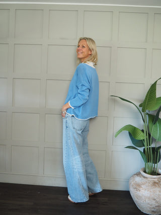 Bude Cardigan with Contrast Trim - Khaki, Navy Blue, Pink, Sky Blue, Yellow