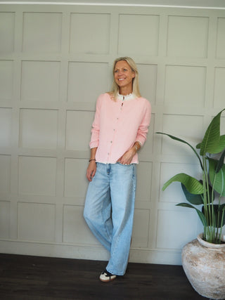 Bude Cardigan with Contrast Trim - Khaki, Navy Blue, Pink, Sky Blue, Yellow