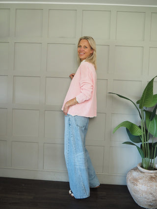 Bude Cardigan with Contrast Trim - Khaki, Navy Blue, Pink, Sky Blue, Yellow