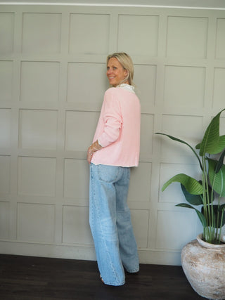 Bude Cardigan with Contrast Trim - Khaki, Navy Blue, Pink, Sky Blue, Yellow