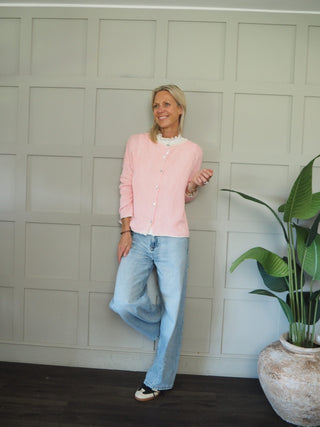 Bude Cardigan with Contrast Trim - Khaki, Navy Blue, Pink, Sky Blue, Yellow