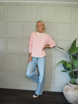 Bude Cardigan with Contrast Trim - Khaki, Navy Blue, Pink, Sky Blue, Yellow