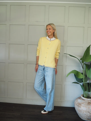 Bude Cardigan with Contrast Trim - Khaki, Navy Blue, Pink, Sky Blue, Yellow