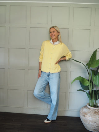 Bude Cardigan with Contrast Trim - Khaki, Navy Blue, Pink, Sky Blue, Yellow