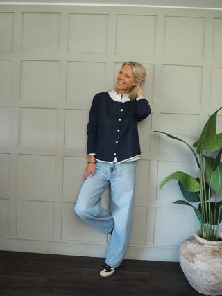 Bude Cardigan with Contrast Trim - Khaki, Navy Blue, Pink, Sky Blue, Yellow