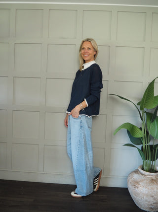 Bude Cardigan with Contrast Trim - Khaki, Navy Blue, Pink, Sky Blue, Yellow