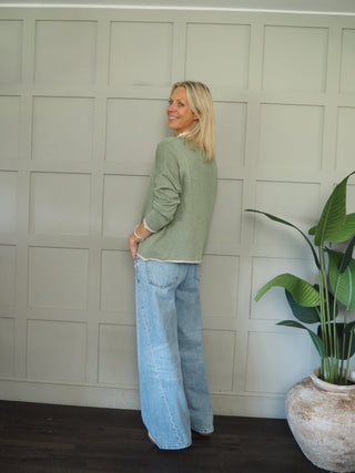 Bude Cardigan with Contrast Trim - Khaki, Navy Blue, Pink, Sky Blue, Yellow