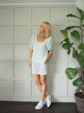 Leonard Linen Mix Top and Shorts Set - Green, Pink, Sky Blue and Stone