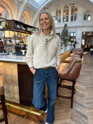 Mel Triangle Stripe Scarf - Chocolate, Winter White