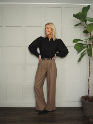 Judith Pleated Back Blouse by Costa &amp; Mani - Black, Mushroom