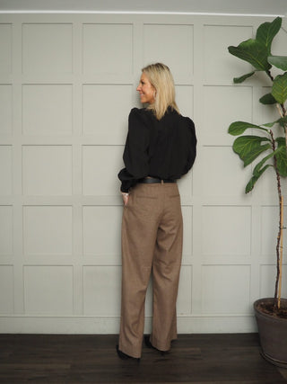 Judith Pleated Back Blouse by Costa &amp; Mani - Black, Mushroom