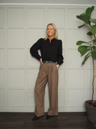 Judith Pleated Back Blouse by Costa &amp; Mani - Black, Mushroom