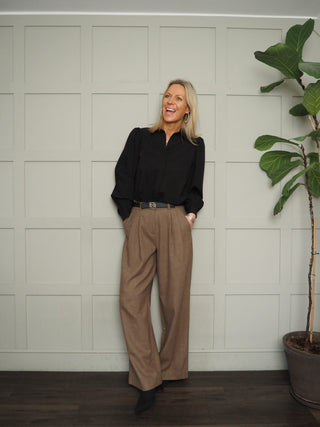 Judith Pleated Back Blouse by Costa &amp; Mani - Black, Mushroom