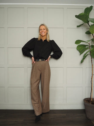 Judith Pleated Back Blouse by Costa &amp; Mani - Black, Mushroom