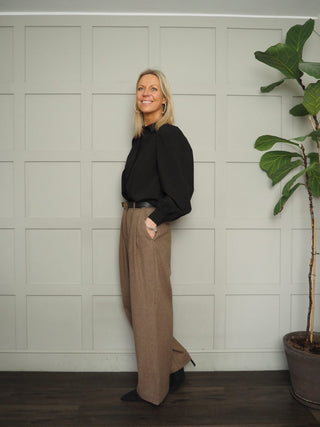 Judith Pleated Back Blouse by Costa &amp; Mani - Black, Mushroom