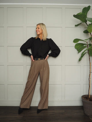 Judith Pleated Back Blouse by Costa &amp; Mani - Black, Mushroom