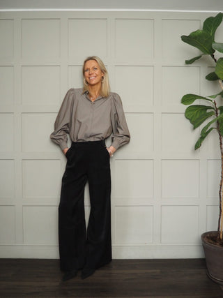 Judith Pleated Back Blouse by Costa &amp; Mani - Black, Mushroom