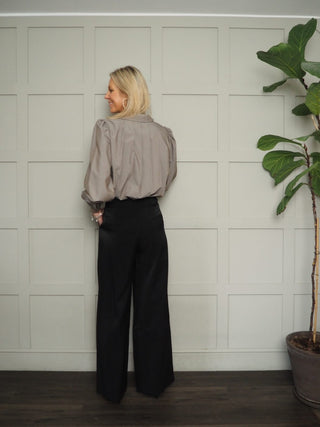 Judith Pleated Back Blouse by Costa &amp; Mani - Black, Mushroom