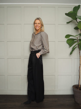 Judith Pleated Back Blouse by Costa &amp; Mani - Black, Mushroom