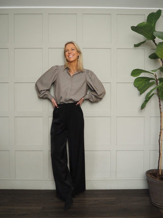 Judith Pleated Back Blouse by Costa &amp; Mani - Black, Mushroom