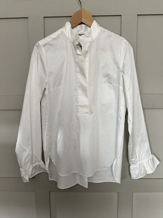 Ricki Round, High Neckline, Long Sleeve Blouse by Costa and Mani - Mushroom, Off White