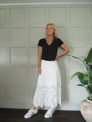 Balearic Broderie Anglaise Skirt - Black, Off White