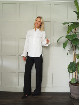 Ricki Round, High Neckline, Long Sleeve Blouse by Costa and Mani - Mushroom, Off White