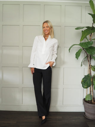 Ricki Round, High Neckline, Long Sleeve Blouse by Costa and Mani - Mushroom, Off White