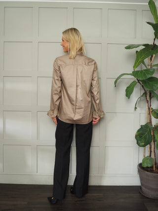 Ricki Round, High Neckline, Long Sleeve Blouse by Costa and Mani - Mushroom, Off White