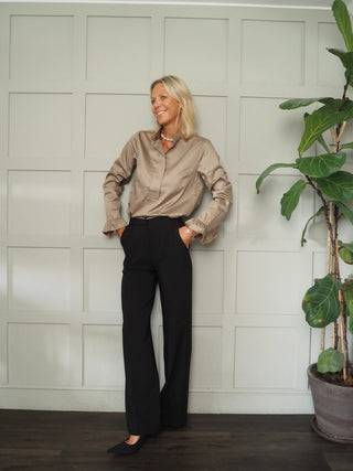 Straya Straight Leg Tailored Trousers with Side Pockets - Black, Red