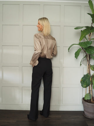 Ricki Round, High Neckline, Long Sleeve Blouse by Costa and Mani - Mushroom, Off White