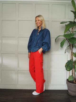 Straya Straight Leg Tailored Trousers with Side Pockets - Black, Red