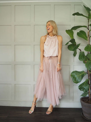 Romaine Satin Ribbon Tie Top - Black, Navy Blue, Pale Pink