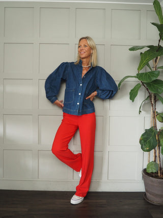 Straya Straight Leg Tailored Trousers with Side Pockets - Black, Red