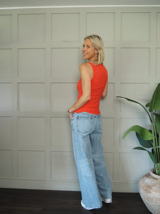 Nikkia Ribbed Vest with V Neckline by Part Two - Red