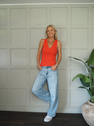 Nikkia Ribbed Vest with V Neckline by Part Two - Red