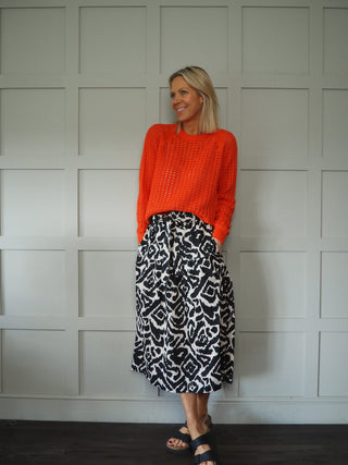 Christel Organic Cotton Jumper with Ribbing Detail by Part Two - Ecru and Tomato Red