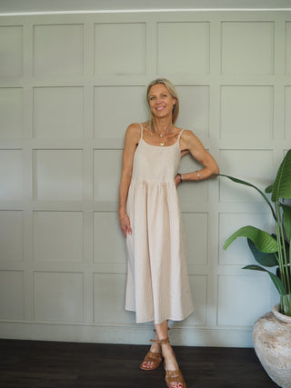 Kira Stripe Midi Dress by Saint Tropez - Camel/Off White