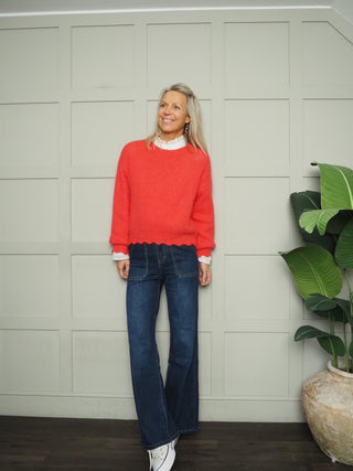 Henrietta Jumper with Scalloped Hem and Cuffs - Raspberry