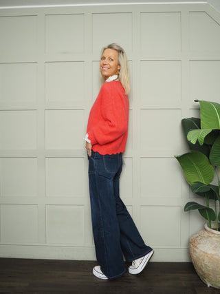 Henrietta Jumper with Scalloped Hem and Cuffs - Raspberry