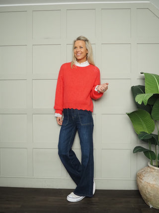 Henrietta Jumper with Scalloped Hem and Cuffs - Raspberry