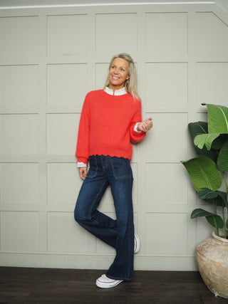 Henrietta Jumper with Scalloped Hem and Cuffs - Raspberry