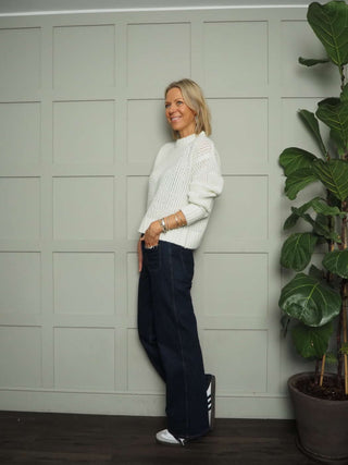 Paradis Chunky Knit Jumper with Ribbing Detail by Soaked - Ecru