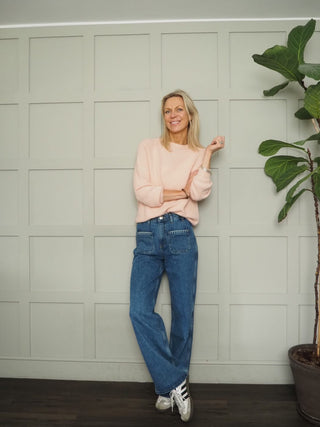 Mabel Patched Pocket Wide Leg Jeans by Seventy Mochi - Dark Vintage, Peony Pink, Vintage Americana