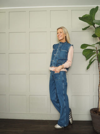 Mabel Patched Pocket Wide Leg Jeans by Seventy Mochi - Dark Vintage, Peony Pink, Vintage Americana