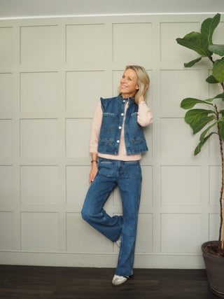 Mabel Patched Pocket Wide Leg Jeans by Seventy Mochi - Dark Vintage, Peony Pink, Vintage Americana