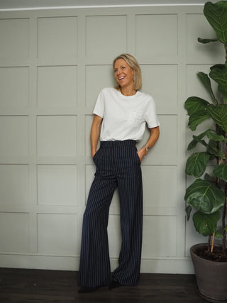 Anello Blazer and Trouser Pinstripe Suit by Emme - Navy Blue