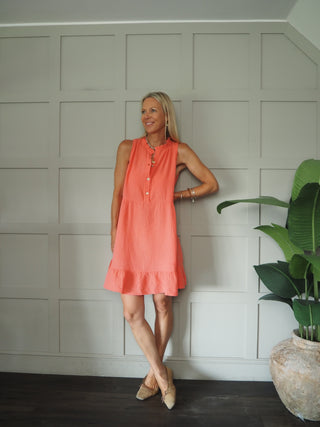 Nikki Cheesecloth Dress - Coral, Mocha, Navy Blue, Sky Blue, White,