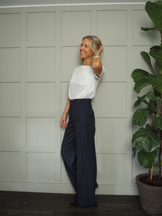 Anello Blazer and Trouser Pinstripe Suit by Emme - Navy Blue